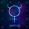 Shining blue neon zodiac Mercury symbol