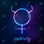 Shining blue neon zodiac Mercury symbol