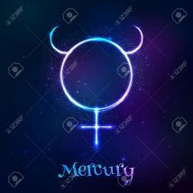 Shining blue neon zodiac Mercury symbol